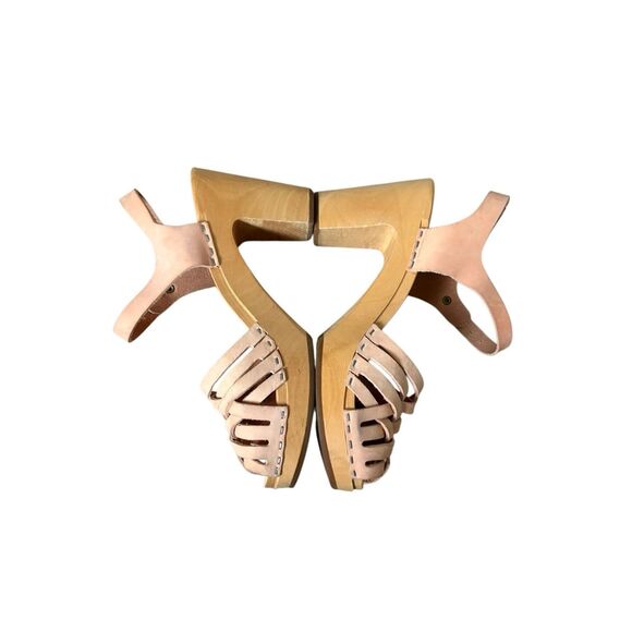 Anthropologie Swedish Hasbeens Braided Sky High Clogs Leather Wood size 39 Peach - Picture 12 of 15
